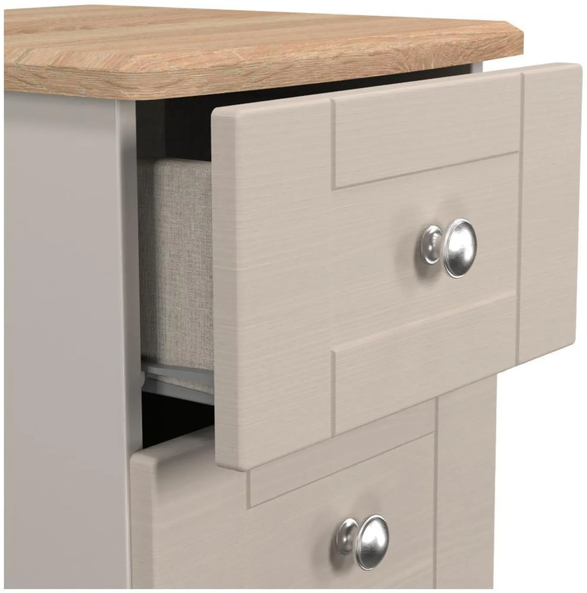 Sussex 3 Drawer Bedside Cabinet - Cashmere, Oak