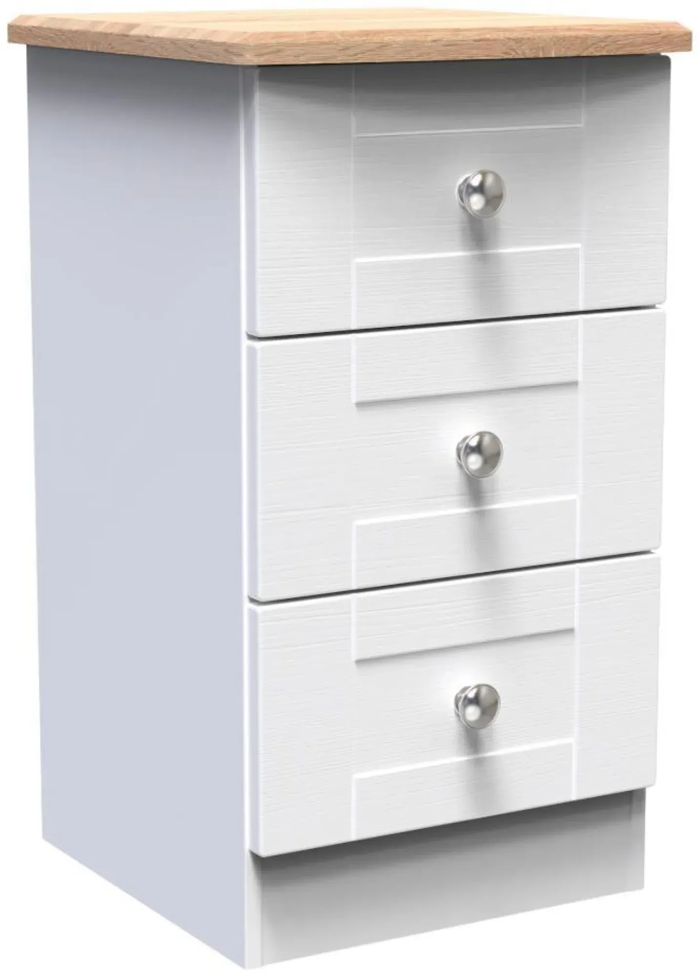Sussex 3 Drawer Bedside Cabinet - White, Oak Effect