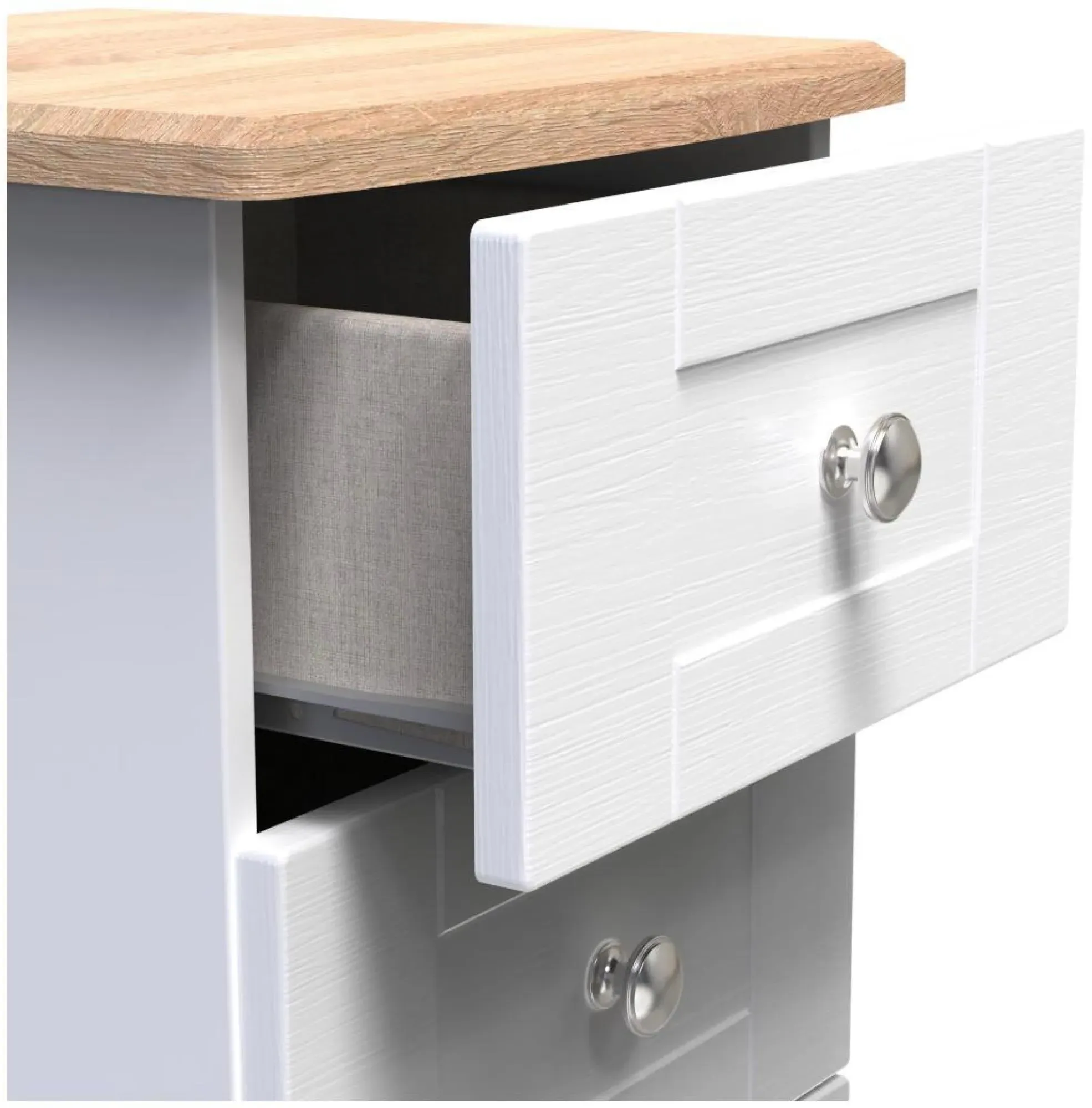 Sussex 3 Drawer Bedside Cabinet - White, Oak Effect