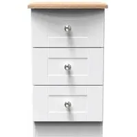 Sussex 3 Drawer Bedside Cabinet - White, Oak Effect