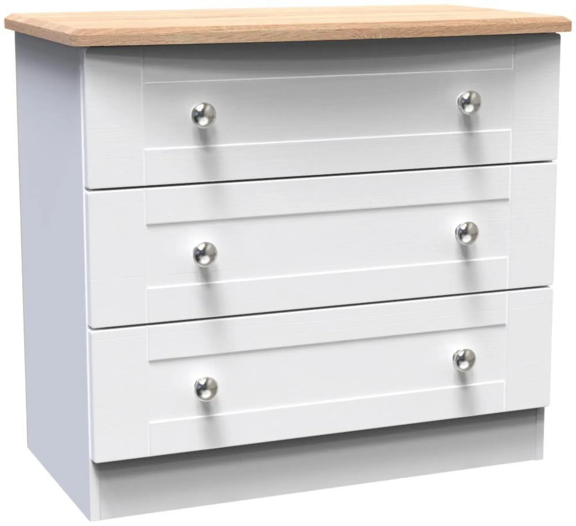 Sussex 3 Drawer Small Chest - White, Oak Effect