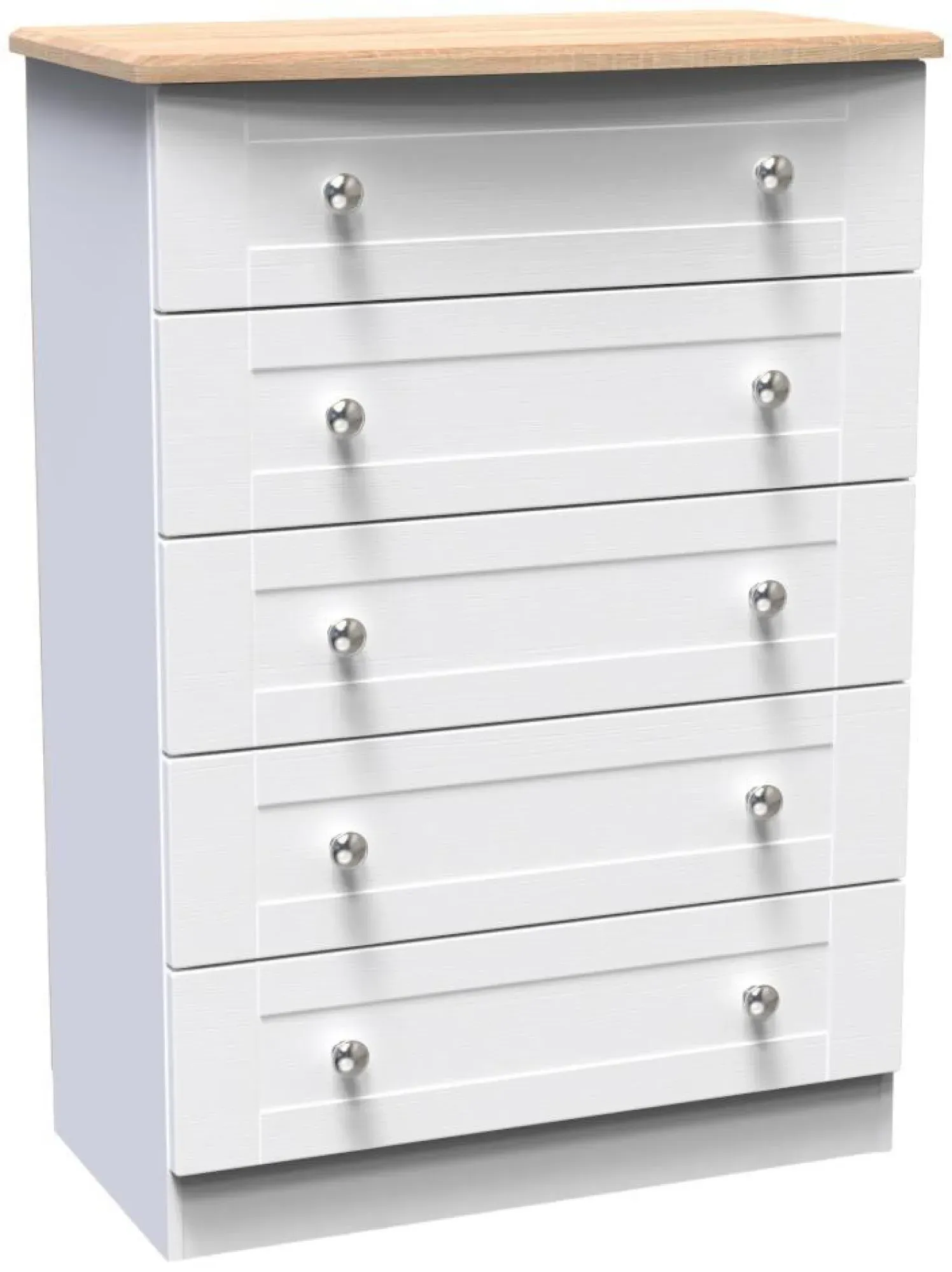 Sussex 5 Drawer Chest - White, Oak Effect