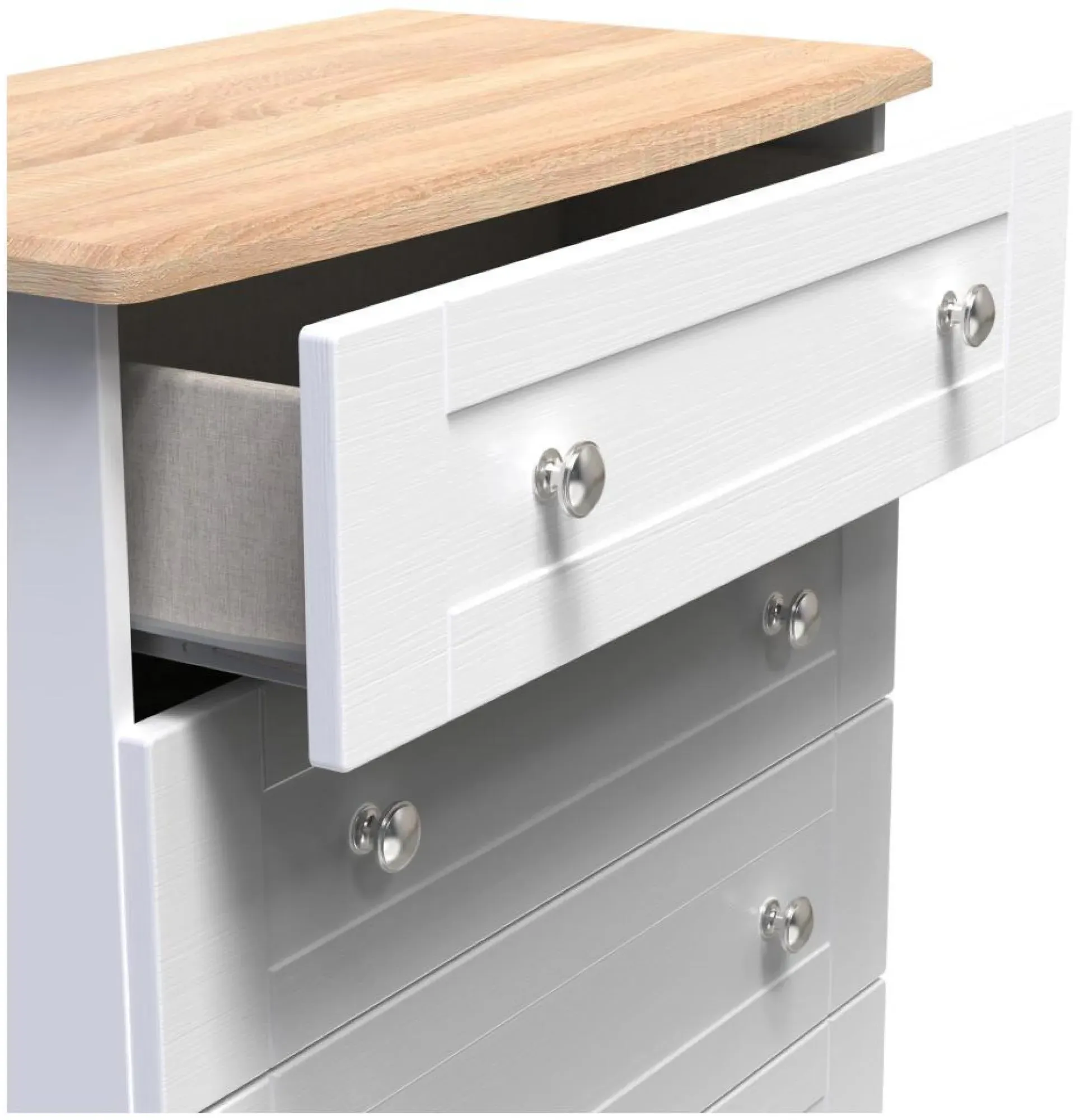 Sussex 5 Drawer Chest - White, Oak Effect