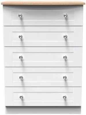 Sussex 5 Drawer Chest - White, Oak Effect image