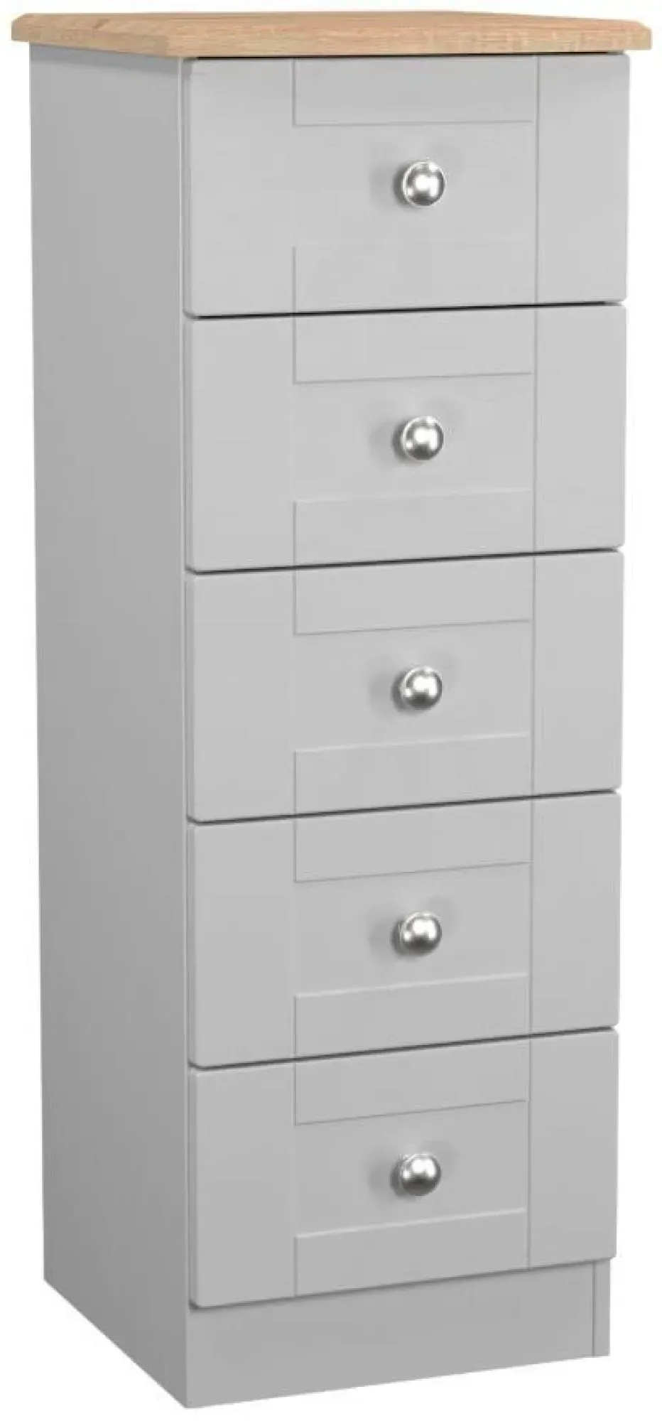 Sussex 5 Drawer Narrow Chest - Grey, Oak