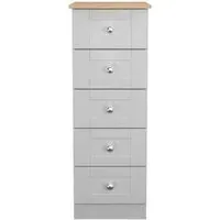 Sussex 5 Drawer Narrow Chest - Grey, Oak