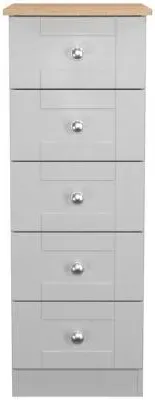 Sussex 5 Drawer Narrow Chest - Grey, Oak