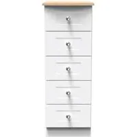 Sussex 5 Drawer Narrow Chest - White, Oak Effect