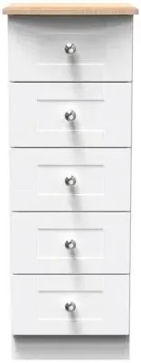 Sussex 5 Drawer Narrow Chest - White, Oak Effect image