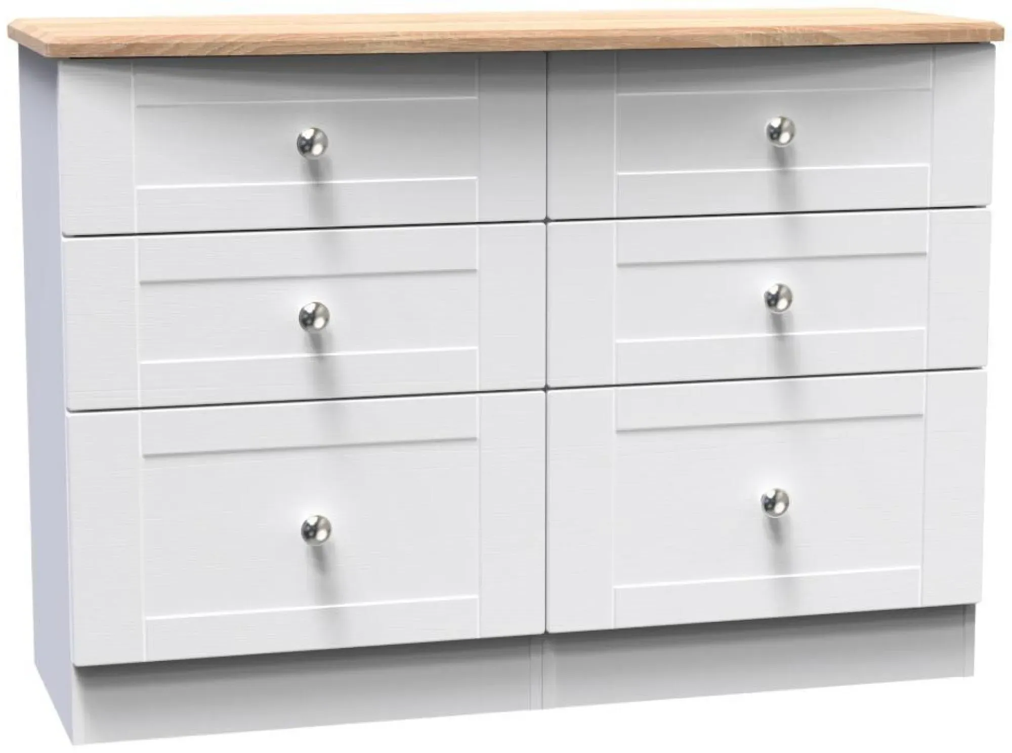 Sussex 6 Drawer Midi Chest - White, Oak Effect