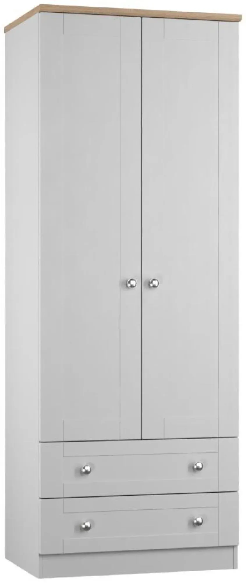 Sussex Double Wardrobe with 2 Drawers - Grey, Oak