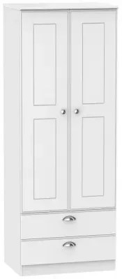 Victoria 2 Door 2 Drawer Tall Wardrobe - White Ash image