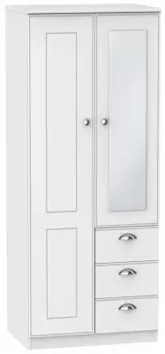 Victoria 2 Door Combi Wardrobe with Mirror - White Ash image