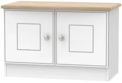 Victoria 2 Door Low Cabinet - White Ash, Riviera Oak