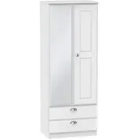 Victoria 2 Door Tall Combi Wardrobe with Mirror - White Ash