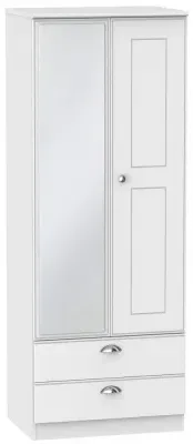 Victoria 2 Door Tall Combi Wardrobe with Mirror - White Ash