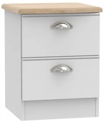 Victoria 2 Drawer Bedside Cabinet - Grey, Oak