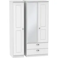 Victoria 3-Door Combi Wardrobe with Mirror - White Ash
