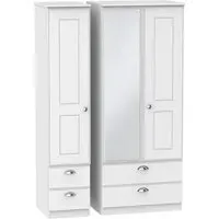 Victoria 3-Door Combi Wardrobe with Mirror - White Ash