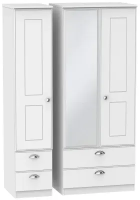 Victoria 3-Door Combi Wardrobe with Mirror - White Ash