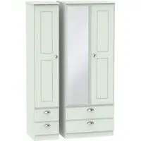 Victoria 3-Door Tall Combi Wardrobe with Mirror - Grey