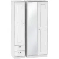 Victoria 3-Door Tall Combi Wardrobe with Mirror - White Ash
