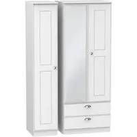 Victoria 3-Door Tall Combi Wardrobe with Mirror - White Ash