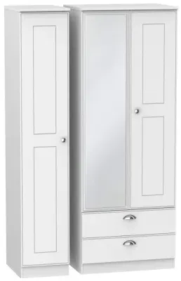 Victoria 3-Door Tall Combi Wardrobe with Mirror - White Ash