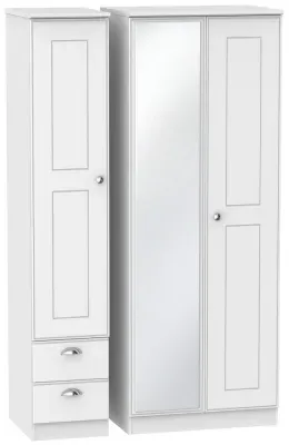 Victoria 3-Door Tall Combi Wardrobe with Mirror - White Ash