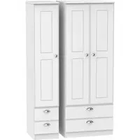 Victoria 3 Door Tall Wardrobe with 4 Drawers - White