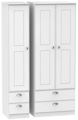 Victoria 3 Door Tall Wardrobe with 4 Drawers - White