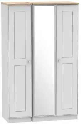 Victoria 3 Door Triple Wardrobe with Mirror - Grey, Oak