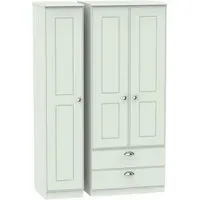 Victoria 3-Door Triple Wardrobe with Storage - Grey