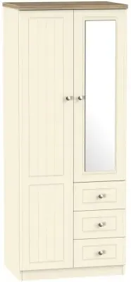 Vienna 2 Door Combi Wardrobe with Mirror - Cream Ash image