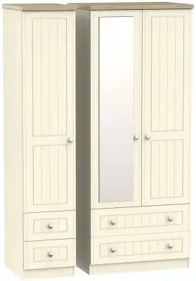 Vienna 3-Door Combi Wardrobe with Mirror - Cream Ash