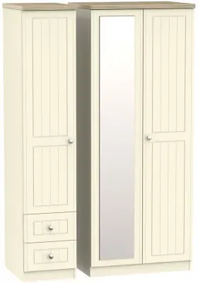 Vienna 3-Door Combi Wardrobe with Mirror - Cream Ash image