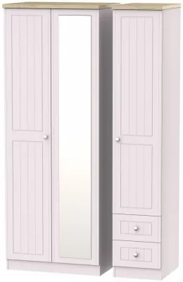 Vienna 3 Door Tall Combi Wardrobe with Mirror and 2 Drawers - Cashmere