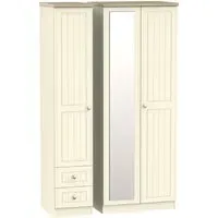 Vienna 3-Door Tall Combi Wardrobe with Mirror - Cream Ash
