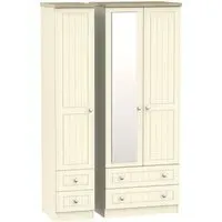 Vienna 3-Door Tall Combi Wardrobe with Mirror - Cream Ash