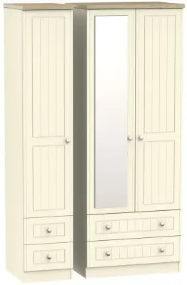 Vienna 3-Door Tall Combi Wardrobe with Mirror - Cream Ash