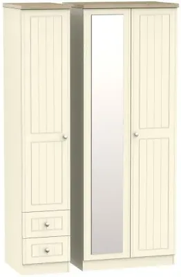 Vienna 3-Door Tall Combi Wardrobe with Mirror - Cream Ash