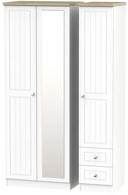 Vienna 3 Door Tall Combi Wardrobe with Mirror - Porcelain