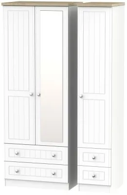 Vienna 3 Door Tall Combi Wardrobe with Mirror - Porcelain