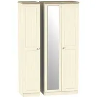 Vienna 3 Door Tall Triple Wardrobe with Mirror - Cream Ash