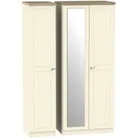 Vienna 3 Door Triple Wardrobe with Mirror - Cream Ash