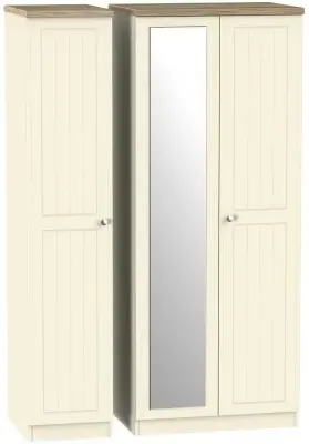 Vienna 3 Door Triple Wardrobe with Mirror - Cream Ash image