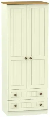 Warwick 2 Door 2 Drawer Tall Wardrobe - Cream, Oak
