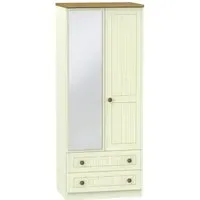 Warwick 2 Door Combi Wardrobe with Mirror - Cream, Oak