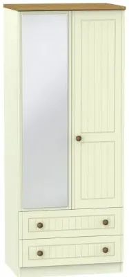 Warwick 2 Door Combi Wardrobe with Mirror - Cream, Oak