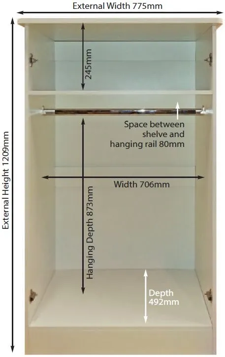 Warwick 2 Door Midi Wardrobe - Cream